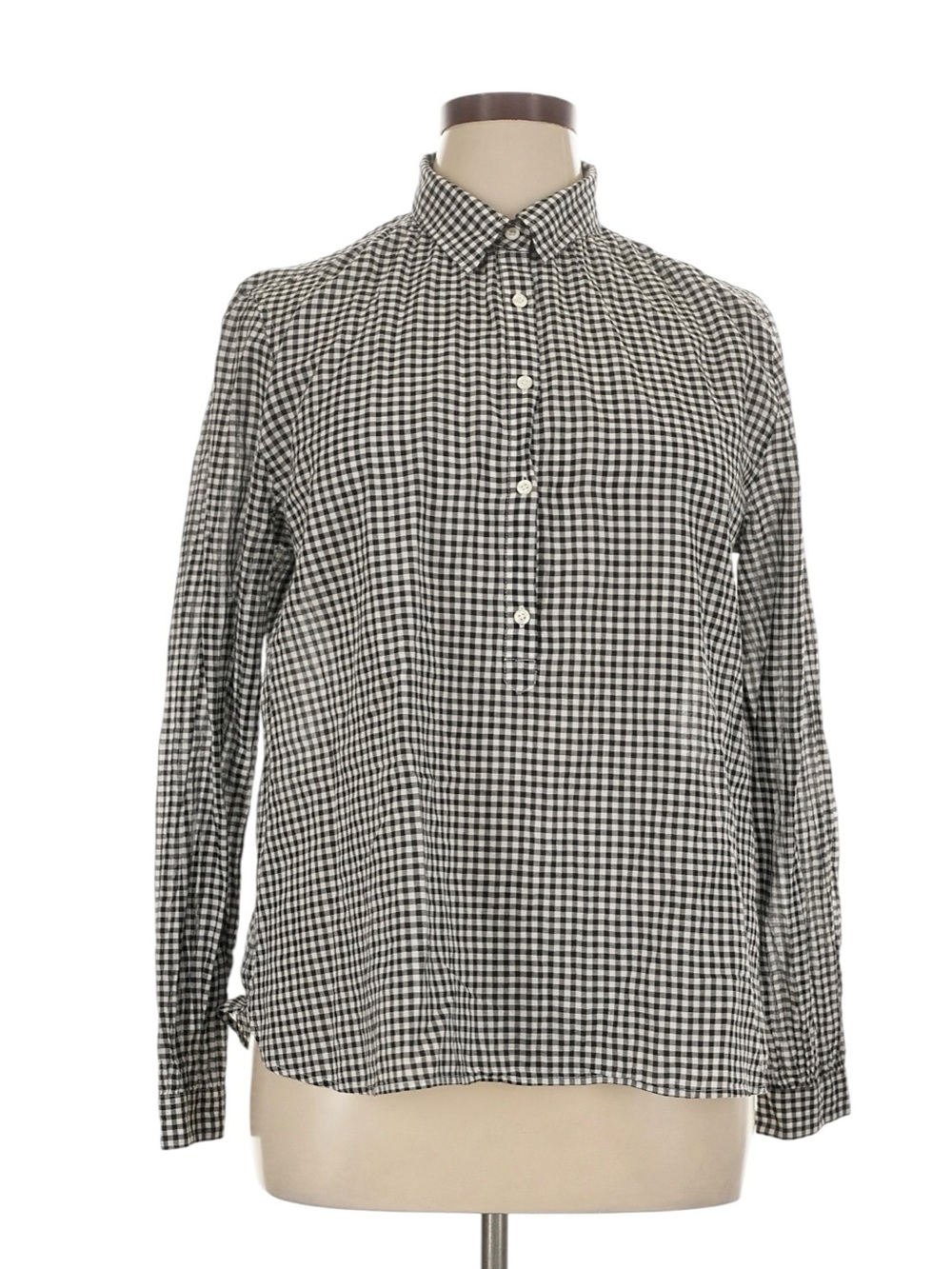 J. Crew Gingham Popover Blouse 16 Black White Office Work Casual Teacher NWT